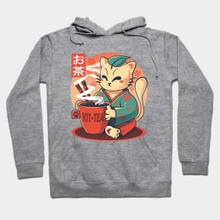 Kit-tea- Cute japanese cat drinking tea Hoodie